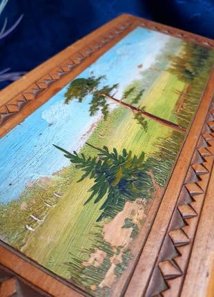 Шкатулка ссср резьба по дереву артель победа вятка художественная роспись советская винтаж