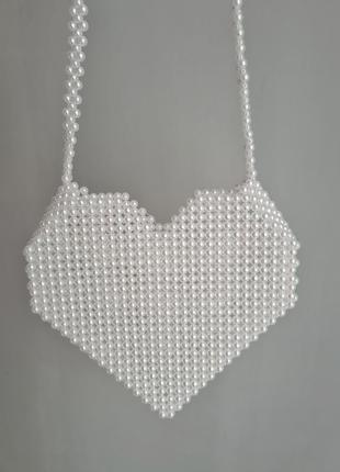 Сумочка серце з перлин білого кольору hand made7 фото