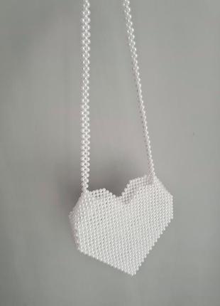 Сумочка серце з перлин білого кольору hand made6 фото