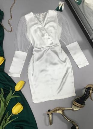 Атласне плаття з пишним рукавом8 фото