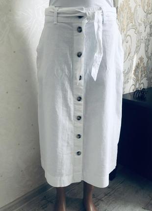 Белая лляна льняная лен из льна юбка стильная модная marks&spencer