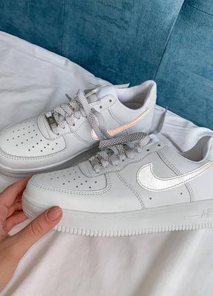 Nike air force white reflective, жіночі кросівки найк рефлективні