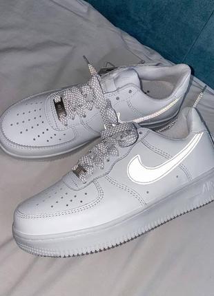 Nike air force white reflective, женские кроссовки найк рефлективные3 фото