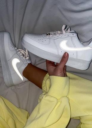 Nike air force white reflective, женские кроссовки найк рефлективные5 фото