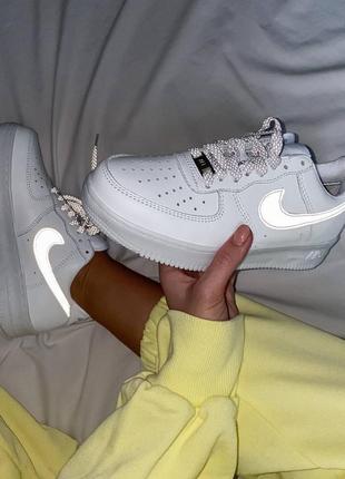 Nike air force white reflective, женские кроссовки найк рефлективные6 фото