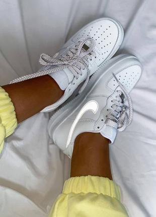 Nike air force white reflective, женские кроссовки найк рефлективные10 фото