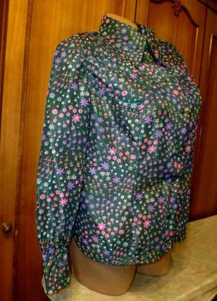 Винтажная нейлоновая яркая блузка блуза в цветочек,с длинным рукавом,ссср3 фото