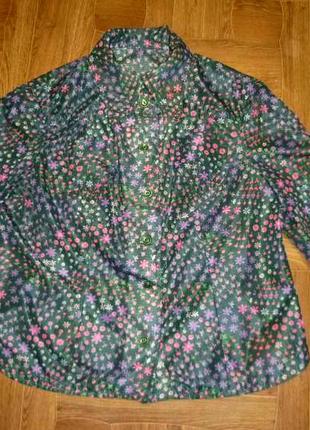 Винтажная нейлоновая яркая блузка блуза в цветочек,с длинным рукавом,ссср4 фото