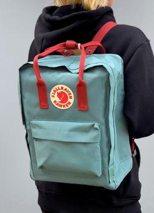 Рюкзак fjallraven kanken 16 l фьялравен канкен бірюзовий з червоними ручками