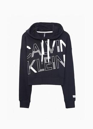 Худи короткое черное calvin klein performance striped remix logo cropped sweatshirt3 фото