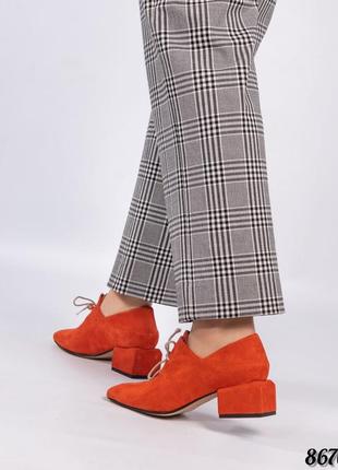 Женские оранжевые  замшевые туфли ручная работа элитная коллекция4 фото