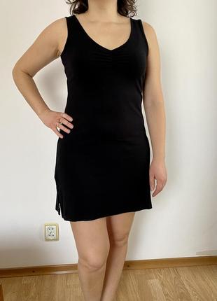 Чёрное трикотажное платье для танцев, спорта или дома.4 фото