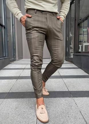 Брюки мужские в полоску хаки / штани чоловічі в смужку штаны хакі2 фото