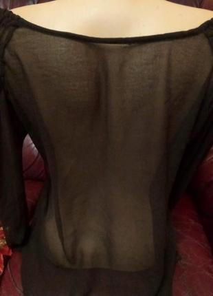 Прозрачная шифоновая блуза со встаками кружева приспущеные плечи2 фото