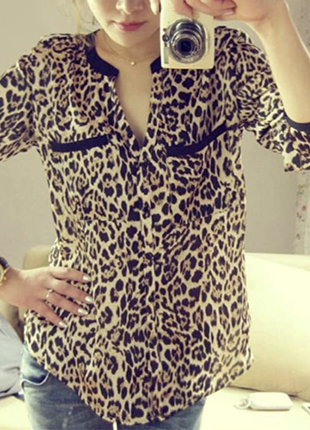 Женская блузка леопардовая с длинным рукавом2 фото