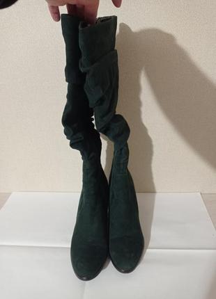 Сапоги замшевые, еврозима, цвет темно-зелёный, размер 386 фото