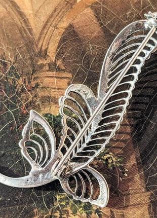 Винтажная серебряная брошь с марказитами ветка листок германия7 фото