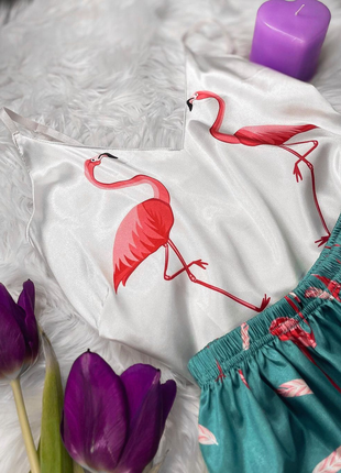 Sale⬇️ легкие шелковые пижамы принт фламинго2 фото