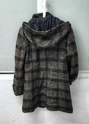 Весеннее пальто в клетку, мини с капюшоном, на молнии, черное с серым3 фото