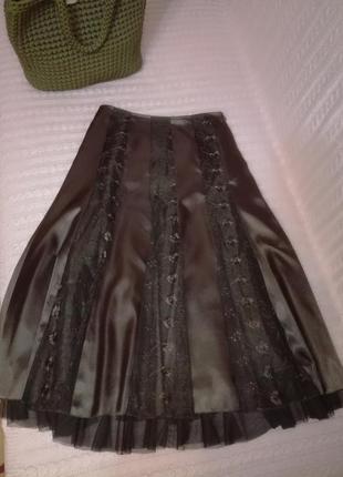 Дуже красива спідниця міді з мереживними вставками per una, р. 10 (12)