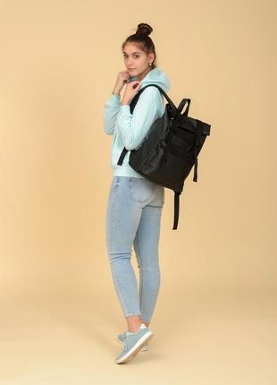 Рюкзак roll top /чорний жіночий рюкзак / рюкзак для ноутбука /жіночий рюкзак4 фото