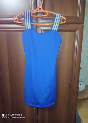 Короткое синее платье, размер м