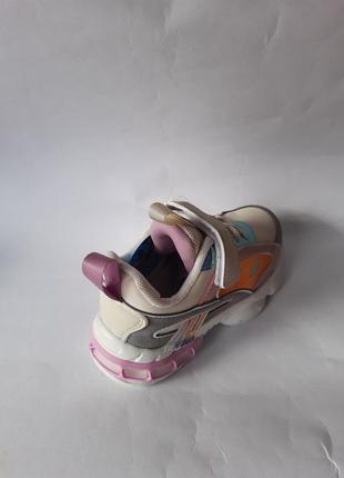 Светящие кроссовки 31-36р на девочку розовые с оранжевым2 фото