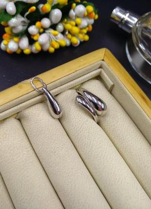Срібний набір кільце безрозмірне кулон краплі в стилі tiffany & co 925 застібка петля1 фото