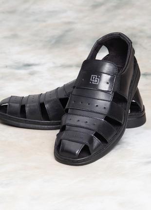 Літні чоловічі чорні шкіряні туфлі босоніжки 42 розміру