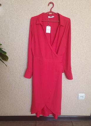 Красивое красное платье-миди с запахом oasis, новое, бирки6 фото