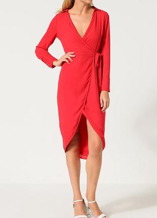 Красивое красное платье-миди с запахом oasis, новое, бирки1 фото