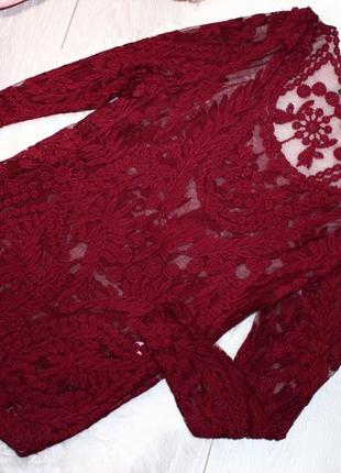 Блуза сетка ажурная накидка бордо в вышитые ветки, 48/20 (3846)5 фото
