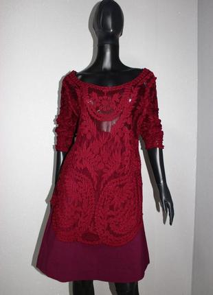 Блуза сетка ажурная накидка бордо в вышитые ветки, 48/20 (3846)1 фото