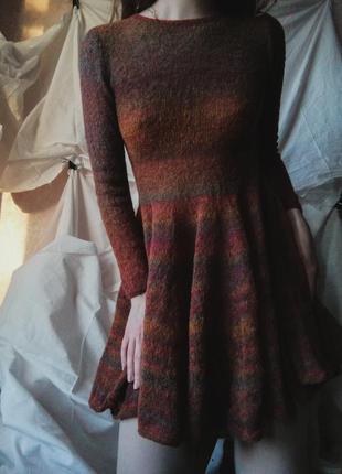 Вязаное платье мини тёплое весеннее шерстяное шерсть мохер мохеровое эксклюзив
