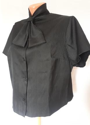Винтажная черная блуза с коротким рукавом завязкой спереди glorett trevira  (размер 38-40)4 фото