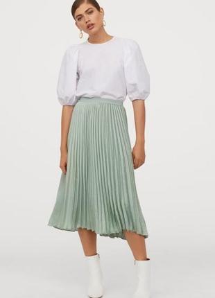 Юбка плиссе мятного цвета гофре плиссированная h&m