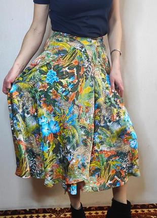 Винтаж! шикарная юбка-миди  в тропический принт  высокой посадки(размер 38)1 фото