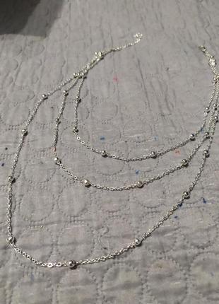 Тройная цепочка с шариками серебристое трехслойное колье ожерелье чокер6 фото