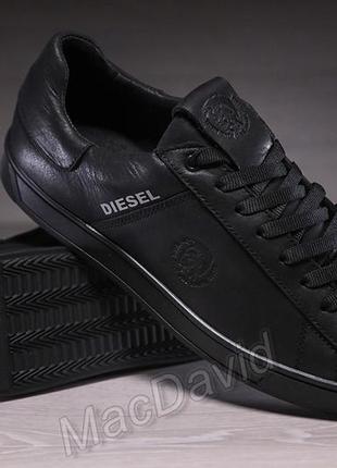 Кожаные мужские кеды diesel black6 фото