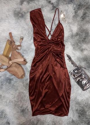 Шикарное атласное вечернее клубное  платье шоколадного цвета 🤎1 фото