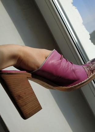Сабо казаки розовые кожаные змеиная кожа квадратный носок 37 24 см2 фото