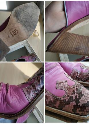 Сабо казаки розовые кожаные змеиная кожа квадратный носок 37 24 см6 фото