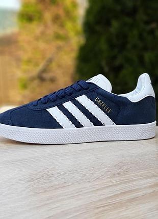 Жіночі кросівки adidas gazelle сині з білим1 фото