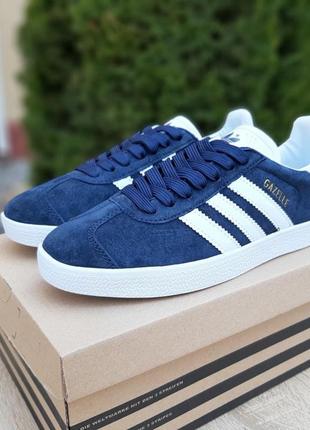 Женские кроссовки adidas gazelle синие с белым8 фото