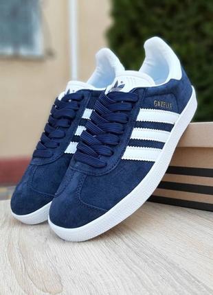 Жіночі кросівки adidas gazelle сині з білим5 фото