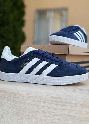 Жіночі кросівки adidas gazelle сині з білим6 фото