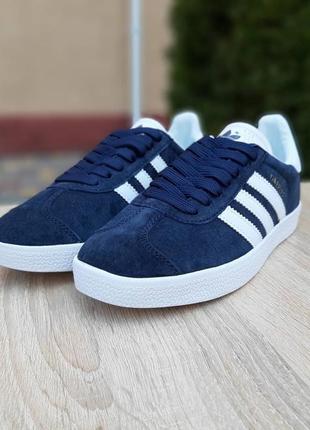 Женские кроссовки adidas gazelle синие с белым7 фото