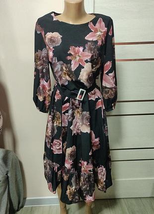 💥 шикарное платье на поясе в крупный цветок цветочный принт