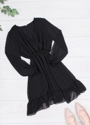 Стильное черное платье сетка горох на резинке короткое модное4 фото