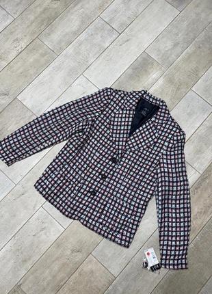 Твидовый пиджак в клетку,принт,цветная клетка(028)